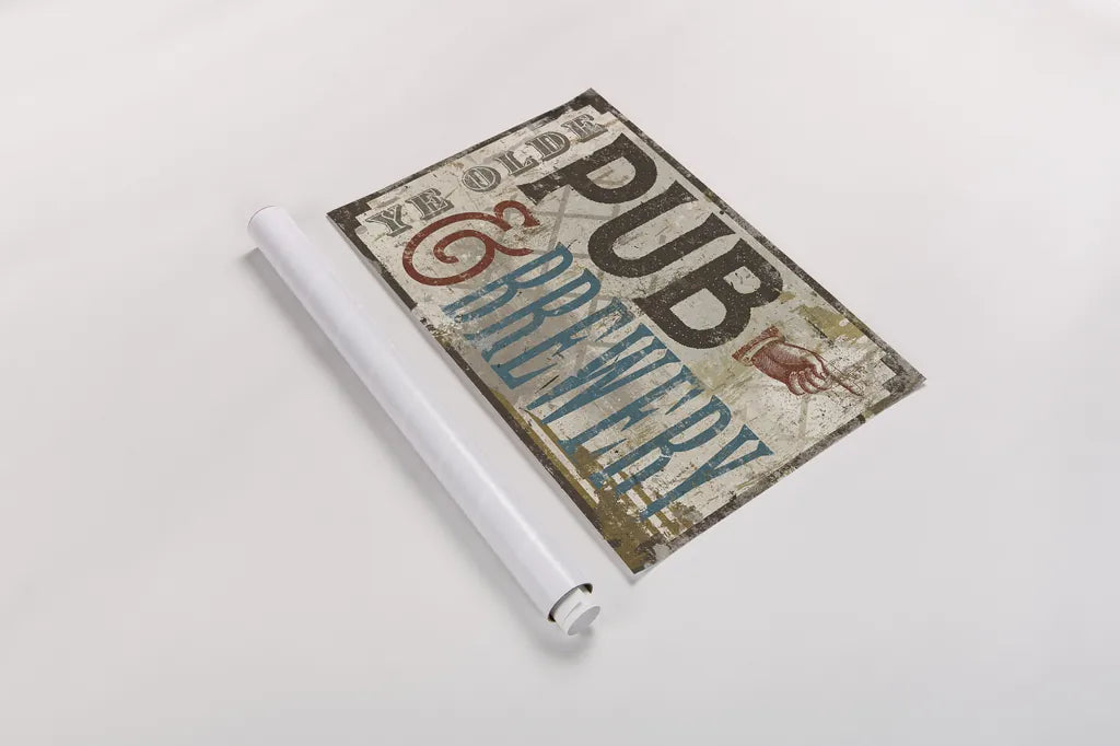 Vintage Pub Brewery Sign by Michael Mullan. shown as a rolled paper print. Available as archival giclee rolled canvas, fine art paper, or poster print. SKU 51290i.