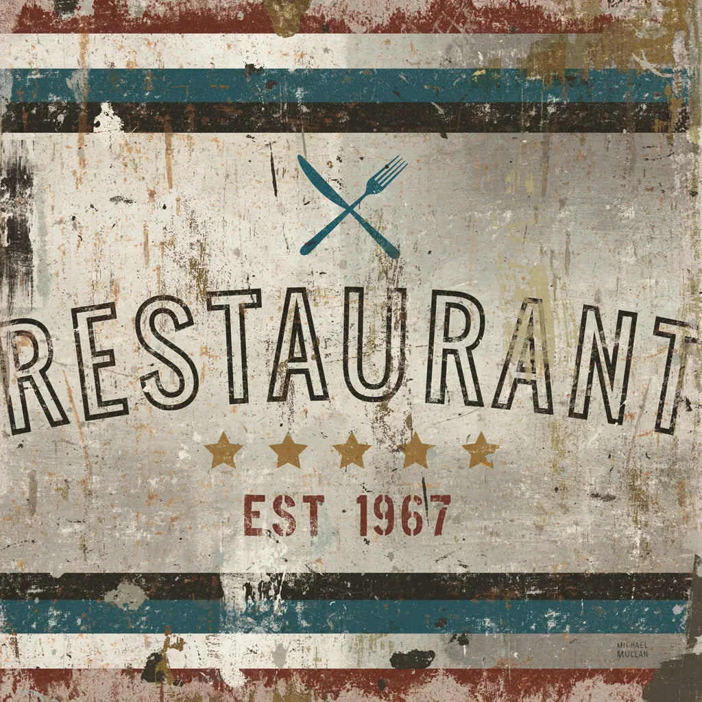 Vintage Restaurant Sign by Michael Mullan. SKU 51291a. Archival Giclee Fine art print for wall decor.