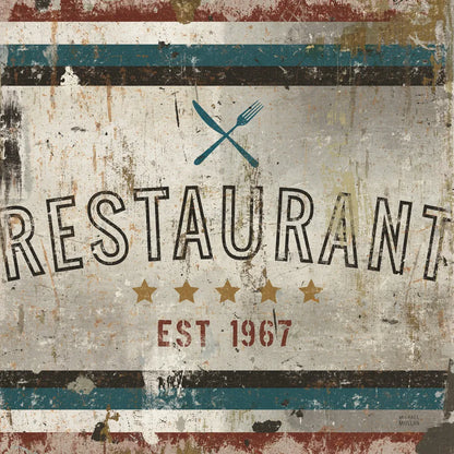 Vintage Restaurant Sign by Michael Mullan. SKU 51291a. Archival Giclee Fine art print for wall decor.
