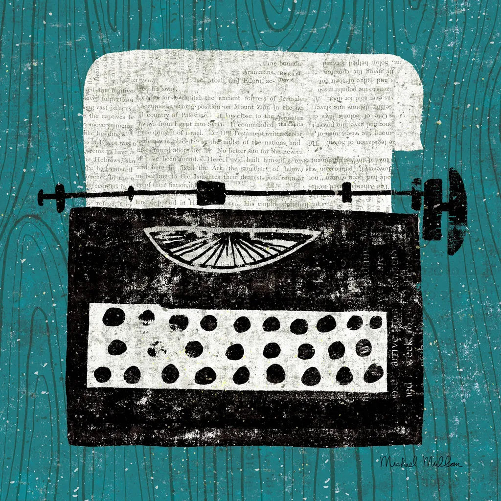 Vintage Typewriter on Wood by Michael Mullan. SKU 50705a. Archival Giclee Fine art print for wall decor.