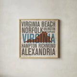 Virginia by Michael Mullan. Shown in a natural wood glass frame for a timeless modern aesthetic. Available as an archival giclee rolled canvas, fine art paper, or poster print. SKU 18075a.