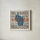 Wisconsin by Michael Mullan. Shown in a crisp white glass frame for a clean and minimalist style. Available as an archival giclee rolled canvas, fine art paper, or poster print. SKU 18076a.