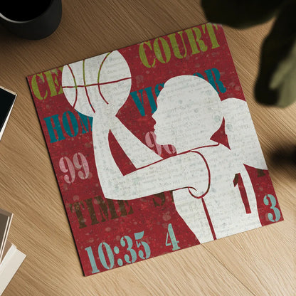 Womens Scoreboard Basketball by Michael Mullan. Shown as a detailed flat fine art print, highlighting archival giclee quality. Available as an archival giclee rolled canvas, fine art paper, or poster print. SKU 50804a.