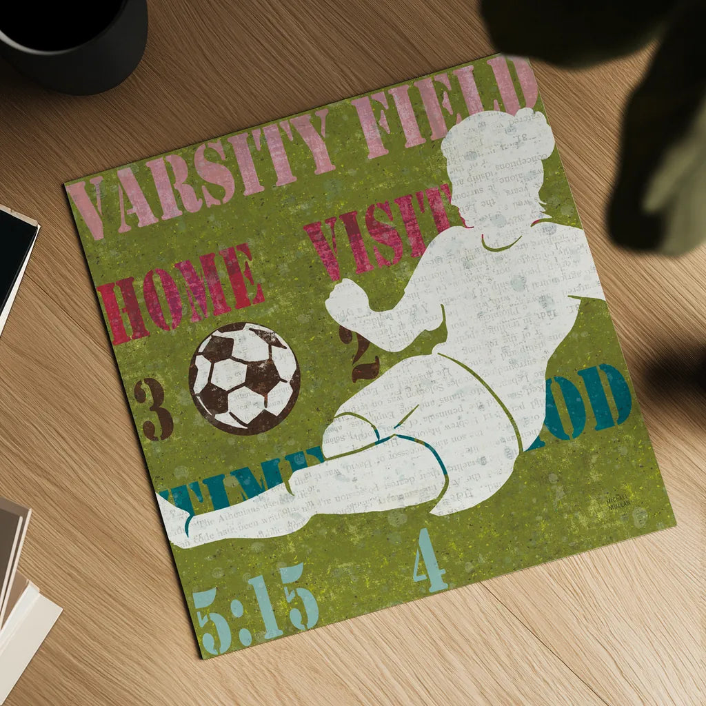 Womens Scoreboard Soccer by Michael Mullan. Shown as a detailed flat fine art print, highlighting archival giclee quality. Available as an archival giclee rolled canvas, fine art paper, or poster print. SKU 50805a.