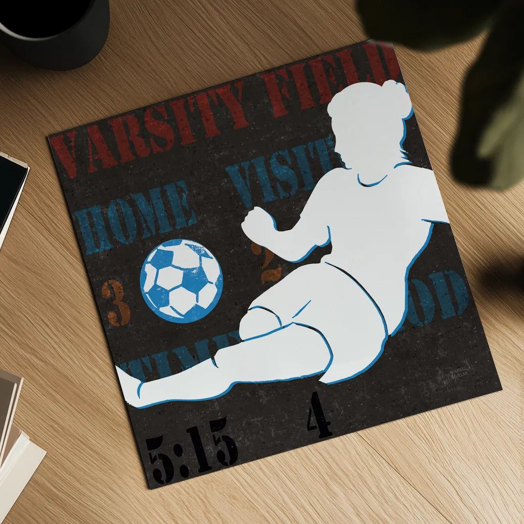 Womens Scoreboard Soccer v2 by Michael Mullan. Shown as a detailed flat fine art print, highlighting archival giclee quality. Available as an archival giclee rolled canvas, fine art paper, or poster print. SKU 98248a.