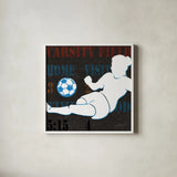 Womens Scoreboard Soccer v2 by Michael Mullan. Shown in a crisp white glass frame for a clean and minimalist style. Available as an archival giclee rolled canvas, fine art paper, or poster print. SKU 98248a.