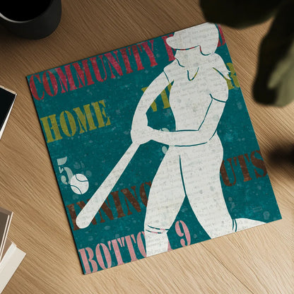 Womens Scoreboard Softball by Michael Mullan. Shown as a detailed flat fine art print, highlighting archival giclee quality. Available as an archival giclee rolled canvas, fine art paper, or poster print. SKU 50806a.