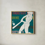 Womens Scoreboard Softball by Michael Mullan. Shown in a natural wood glass frame for a timeless modern aesthetic. Available as an archival giclee rolled canvas, fine art paper, or poster print. SKU 50806a.