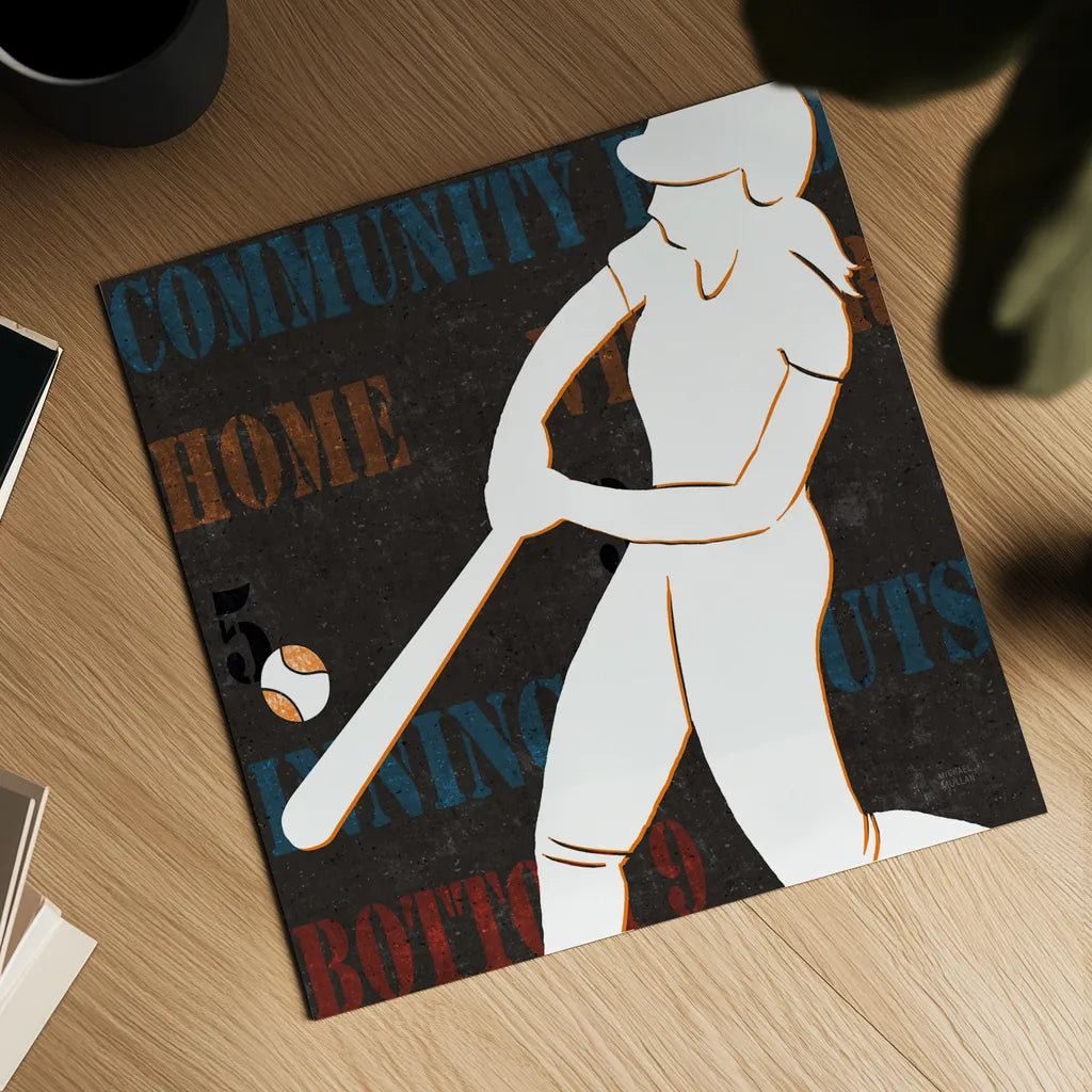 Womens Scoreboard Softball v2 by Michael Mullan. Shown as a detailed flat fine art print, highlighting archival giclee quality. Available as an archival giclee rolled canvas, fine art paper, or poster print. SKU 98249a.