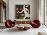 Womens Scoreboard Tennis by Michael Mullan. Shown as extra-large giant wall art in a modern living room. Available as an archival giclee rolled canvas, fine art paper, or poster print. SKU 50807a.
