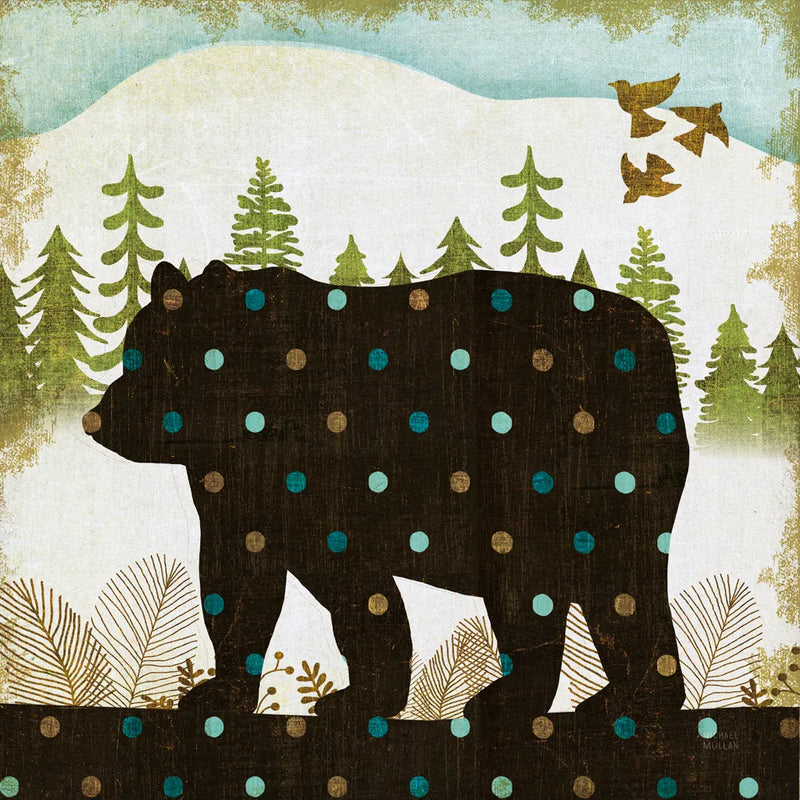 Woodland Dwellers Bear Dots by Michael Mullan. SKU 50518a. Archival Giclee Fine art print for wall decor.