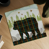 Woodland Dwellers Bear Plaid by Michael Mullan. Shown as a detailed flat fine art print, highlighting archival giclee quality. Available as an archival giclee rolled canvas, fine art paper, or poster print. SKU 41745a.