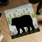 Woodland Dwellers Black Bear I Plaid by Michael Mullan. Shown as a detailed flat fine art print, highlighting archival giclee quality. Available as an archival giclee rolled canvas, fine art paper, or poster print. SKU 50489a.
