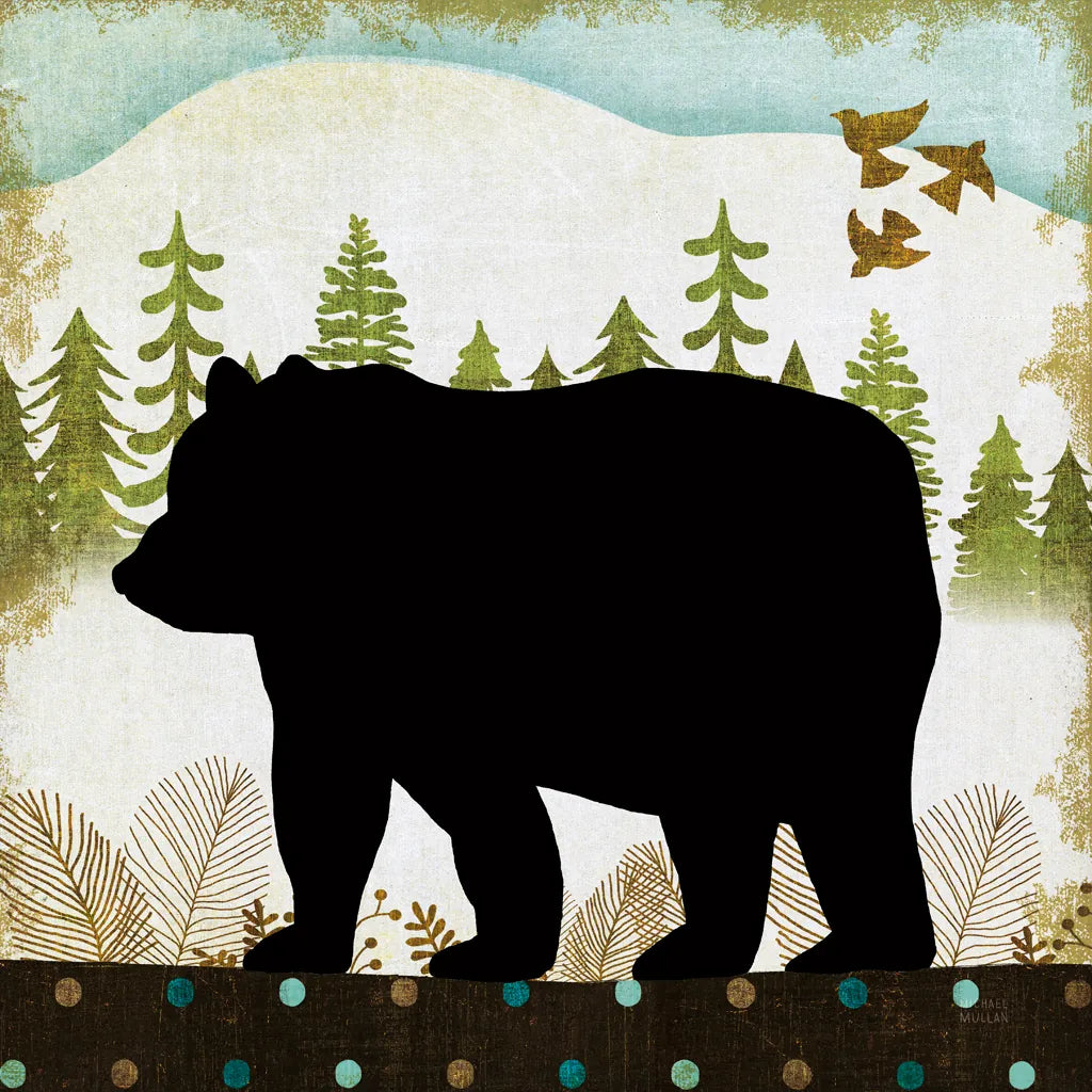 Woodland Dwellers Black Bear II Dots by Michael Mullan. SKU 50490a. Archival Giclee Fine art print for wall decor.