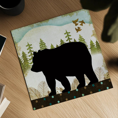 Woodland Dwellers Black Bear II Dots by Michael Mullan. Shown as a detailed flat fine art print, highlighting archival giclee quality. Available as an archival giclee rolled canvas, fine art paper, or poster print. SKU 50490a.