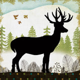 Woodland Dwellers Black Deer I Dots by Michael Mullan. SKU 50491a. Archival Giclee Fine art print for wall decor.