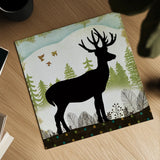 Woodland Dwellers Black Deer I Dots by Michael Mullan. Shown as a detailed flat fine art print, highlighting archival giclee quality. Available as an archival giclee rolled canvas, fine art paper, or poster print. SKU 50491a.