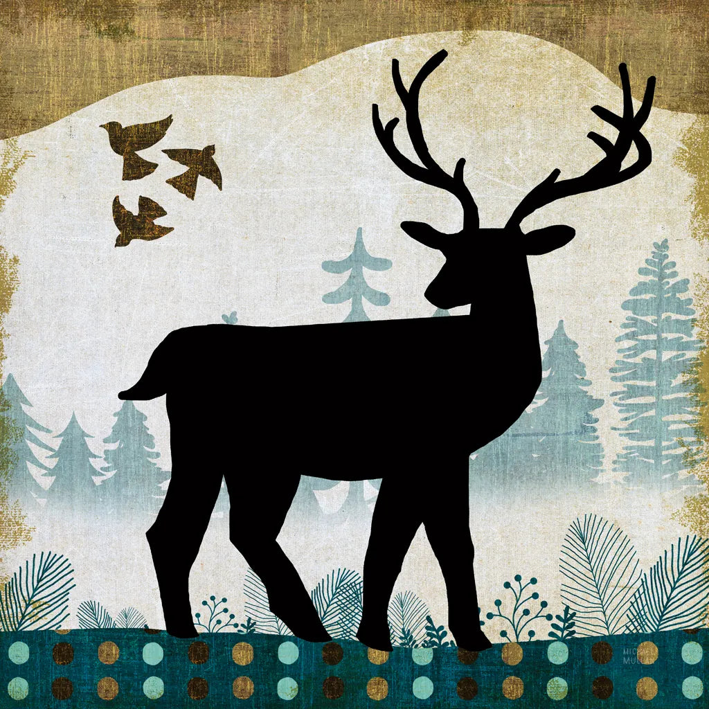 Woodland Dwellers Black Deer II by Michael Mullan. SKU 50492a. Archival Giclee Fine art print for wall decor.