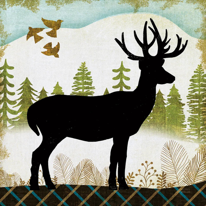 Woodland Dwellers Black Deer III by Michael Mullan. SKU 50493a. Archival Giclee Fine art print for wall decor.