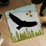 Woodland Dwellers Black Eagle by Michael Mullan. Shown as a detailed flat fine art print, highlighting archival giclee quality. Available as an archival giclee rolled canvas, fine art paper, or poster print. SKU 50494a.