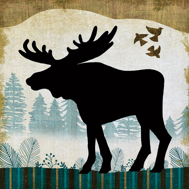 Woodland Dwellers Black Moose Plaid by Michael Mullan. SKU 50495a. Archival Giclee Fine art print for wall decor.