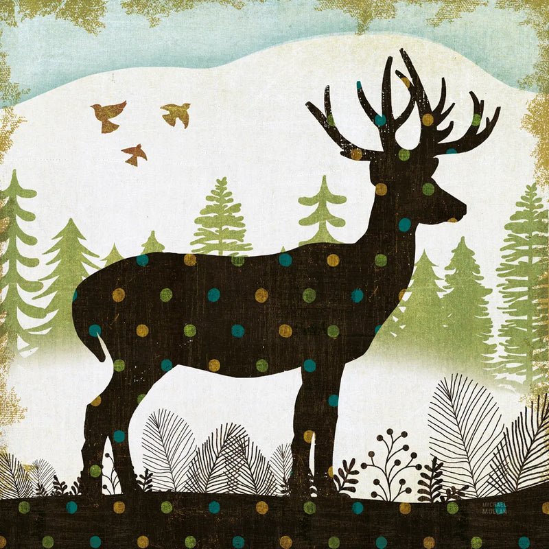 Woodland Dwellers Deer Dots I by Michael Mullan. SKU 28368a. Archival Giclee Fine art print for wall decor.