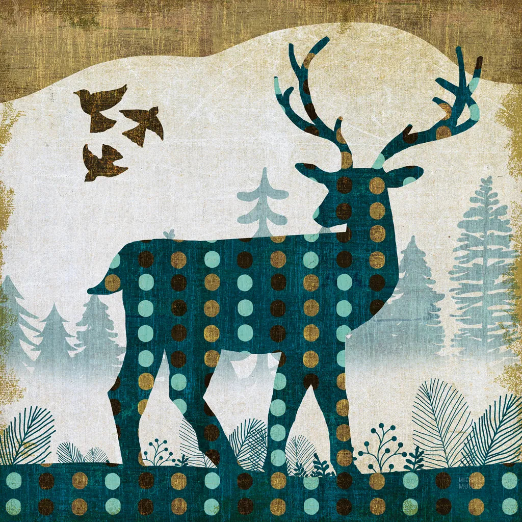 Woodland Dwellers Deer Dots II by Michael Mullan. SKU 28367a. Archival Giclee Fine art print for wall decor.
