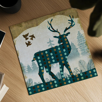 Woodland Dwellers Deer Dots II by Michael Mullan. Shown as a detailed flat fine art print, highlighting archival giclee quality. Available as an archival giclee rolled canvas, fine art paper, or poster print. SKU 28367a.