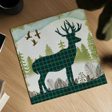 Woodland Dwellers Deer Plaid by Michael Mullan. Shown as a detailed flat fine art print, highlighting archival giclee quality. Available as an archival giclee rolled canvas, fine art paper, or poster print. SKU 50497a.