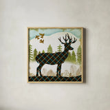 Woodland Dwellers Deer Stripes by Michael Mullan. Shown in a natural wood glass frame for a timeless modern aesthetic. Available as an archival giclee rolled canvas, fine art paper, or poster print. SKU 41747a.