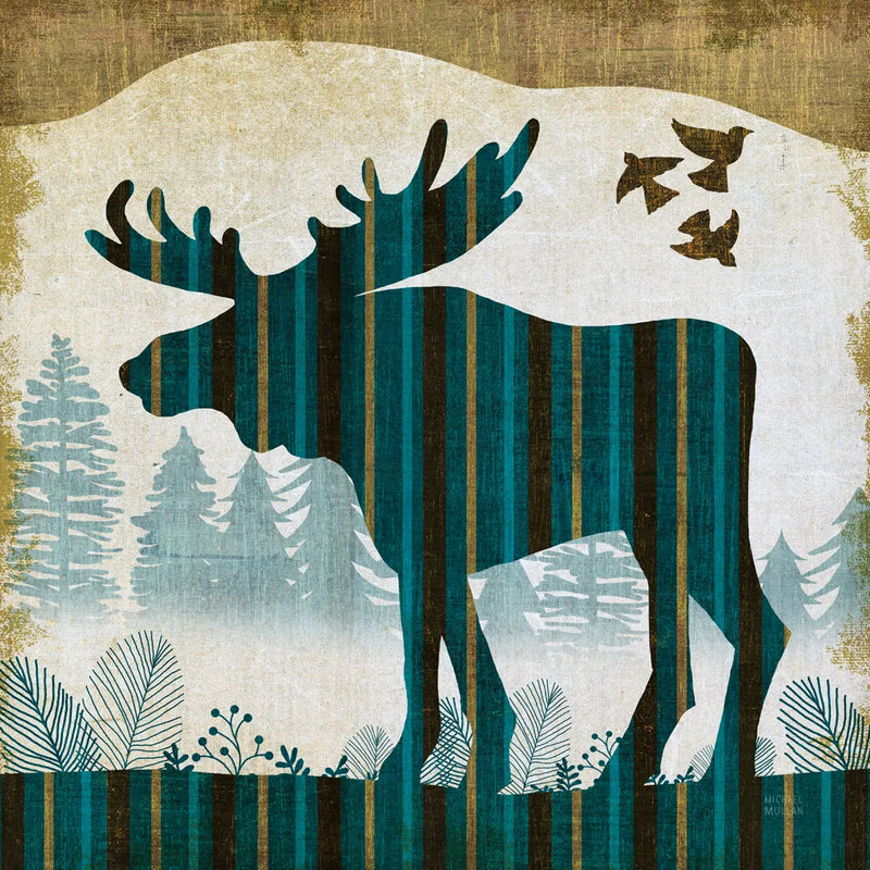 Woodland Dwellers Moose by Michael Mullan. SKU 41749a. Archival Giclee Fine art print for wall decor.