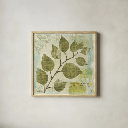 Woodland Thoughts III by Michael Mullan. Shown in a natural wood glass frame for a timeless modern aesthetic. Available as an archival giclee rolled canvas, fine art paper, or poster print. SKU 4538a.