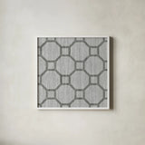 Yellow Gray Lattice Tile IV by Michael Mullan. Shown in a crisp white glass frame for a clean and minimalist style. Available as an archival giclee rolled canvas, fine art paper, or poster print. SKU 51270a.