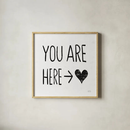 You Are Here Sq BW by Michael Mullan. Shown in a natural wood glass frame for a timeless modern aesthetic. Available as an archival giclee rolled canvas, fine art paper, or poster print. SKU 54658a.