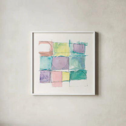 131 West 3rd Street Sq II on White Pastel by Mike Schick. Shown in a crisp white glass frame for a clean and minimalist style. Available as an archival giclee rolled canvas, fine art paper, or poster print. SKU 51980a.