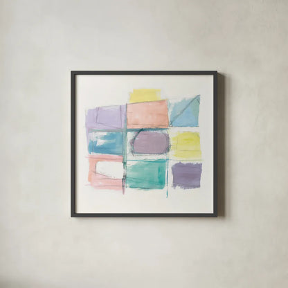 131 West 3rd Street Sq III on White Pastel by Mike Schick. Shown in a sleek black glass frame for a contemporary gallery look. Available as an archival giclee rolled canvas, fine art paper, or poster print. SKU 51981a.