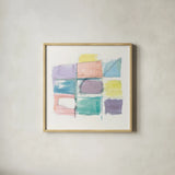 131 West 3rd Street Sq III on White Pastel by Mike Schick. Shown in a natural wood glass frame for a timeless modern aesthetic. Available as an archival giclee rolled canvas, fine art paper, or poster print. SKU 51981a.