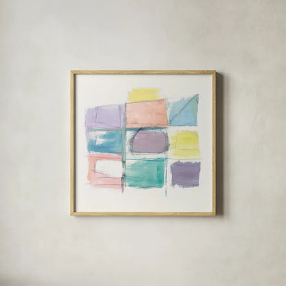 131 West 3rd Street Sq III on White Pastel by Mike Schick. Shown in a natural wood glass frame for a timeless modern aesthetic. Available as an archival giclee rolled canvas, fine art paper, or poster print. SKU 51981a.
