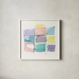 131 West 3rd Street Sq III on White Pastel by Mike Schick. Shown in a crisp white glass frame for a clean and minimalist style. Available as an archival giclee rolled canvas, fine art paper, or poster print. SKU 51981a.