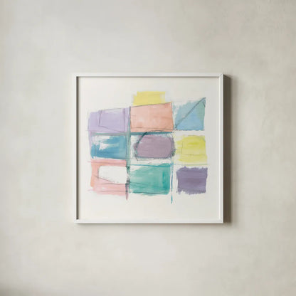 131 West 3rd Street Sq III on White Pastel by Mike Schick. Shown in a crisp white glass frame for a clean and minimalist style. Available as an archival giclee rolled canvas, fine art paper, or poster print. SKU 51981a.