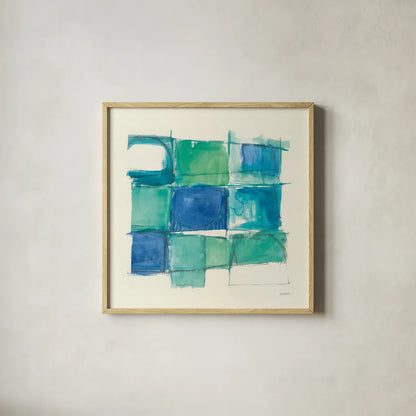 131 West 3rd Street Square II by Mike Schick. Shown in a natural wood glass frame for a timeless modern aesthetic. Available as an archival giclee rolled canvas, fine art paper, or poster print. SKU 16623a.