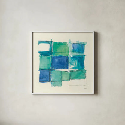 131 West 3rd Street Square II by Mike Schick. Shown in a crisp white glass frame for a clean and minimalist style. Available as an archival giclee rolled canvas, fine art paper, or poster print. SKU 16623a.