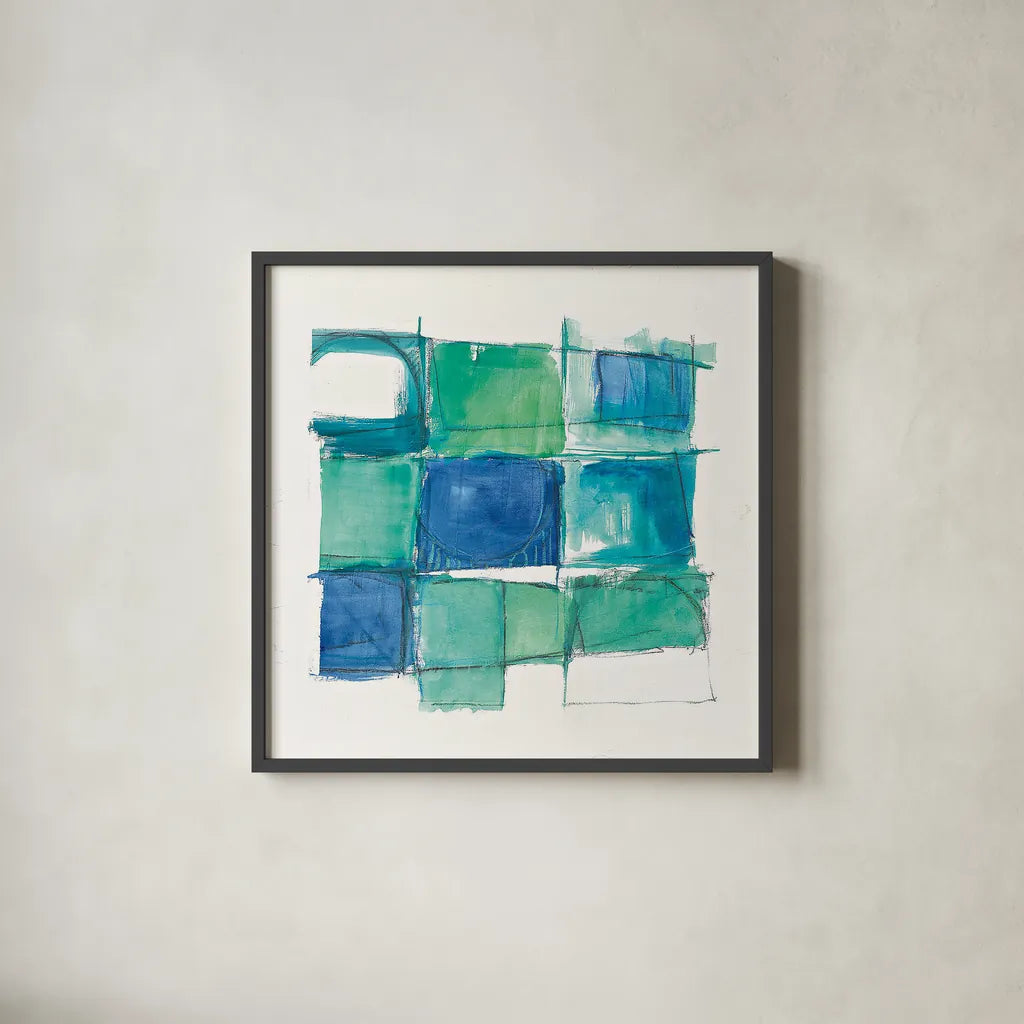 131 West 3rd Street Square II on White by Mike Schick. Shown in a sleek black glass frame for a contemporary gallery look. Available as an archival giclee rolled canvas, fine art paper, or poster print. SKU 25705a.