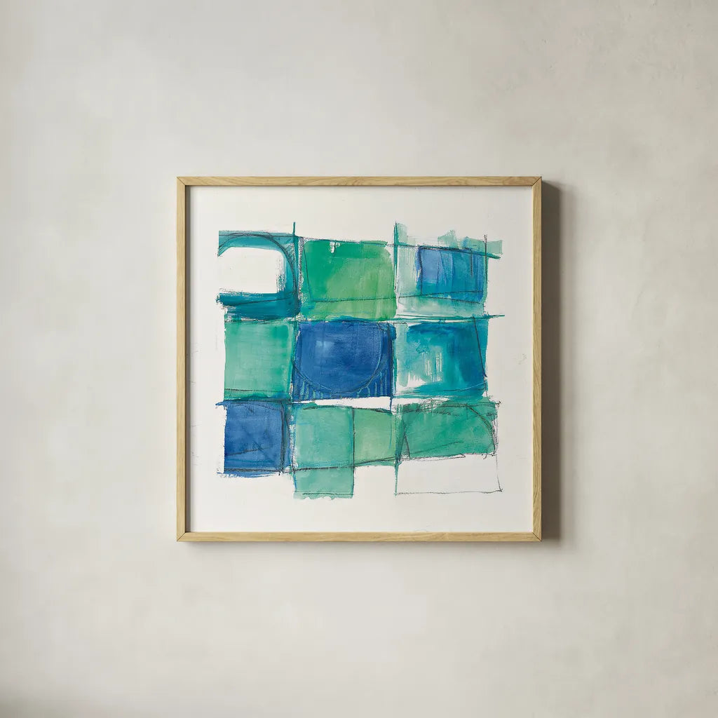 131 West 3rd Street Square II on White by Mike Schick. Shown in a natural wood glass frame for a timeless modern aesthetic. Available as an archival giclee rolled canvas, fine art paper, or poster print. SKU 25705a.