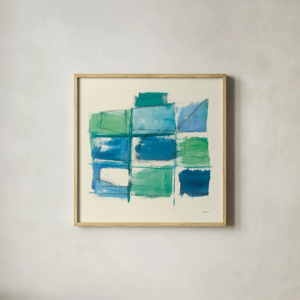 131 West 3rd Street Square III by Mike Schick. Shown in a natural wood glass frame for a timeless modern aesthetic. Available as an archival giclee rolled canvas, fine art paper, or poster print. SKU 16624a.