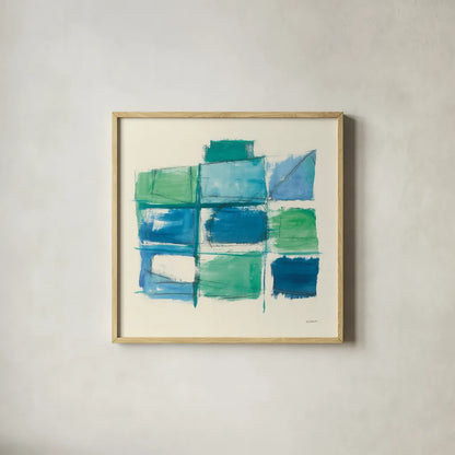 131 West 3rd Street Square III by Mike Schick. Shown in a natural wood glass frame for a timeless modern aesthetic. Available as an archival giclee rolled canvas, fine art paper, or poster print. SKU 16624a.