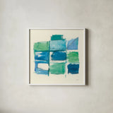 131 West 3rd Street Square III by Mike Schick. Shown in a crisp white glass frame for a clean and minimalist style. Available as an archival giclee rolled canvas, fine art paper, or poster print. SKU 16624a.