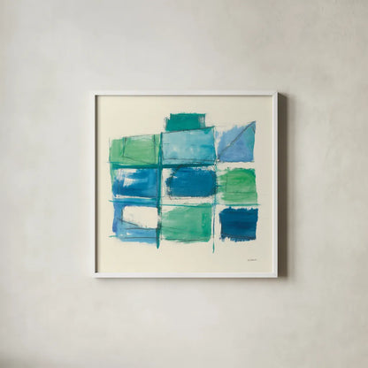 131 West 3rd Street Square III by Mike Schick. Shown in a crisp white glass frame for a clean and minimalist style. Available as an archival giclee rolled canvas, fine art paper, or poster print. SKU 16624a.