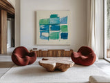 131 West 3rd Street Square III by Mike Schick. Shown as extra-large giant wall art in a modern living room. Available as an archival giclee rolled canvas, fine art paper, or poster print. SKU 16624a.