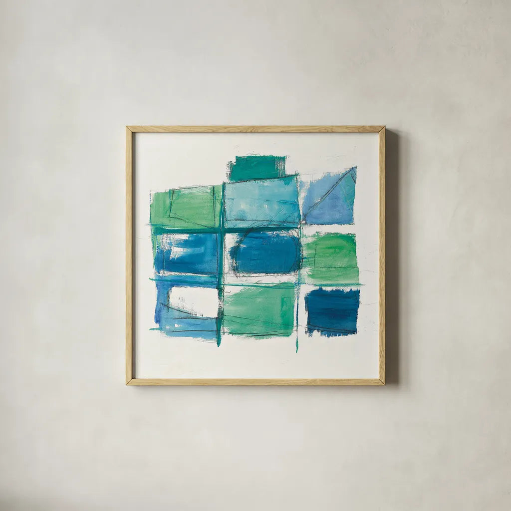 131 West 3rd Street Square III on White by Mike Schick. Shown in a natural wood glass frame for a timeless modern aesthetic. Available as an archival giclee rolled canvas, fine art paper, or poster print. SKU 25706a.